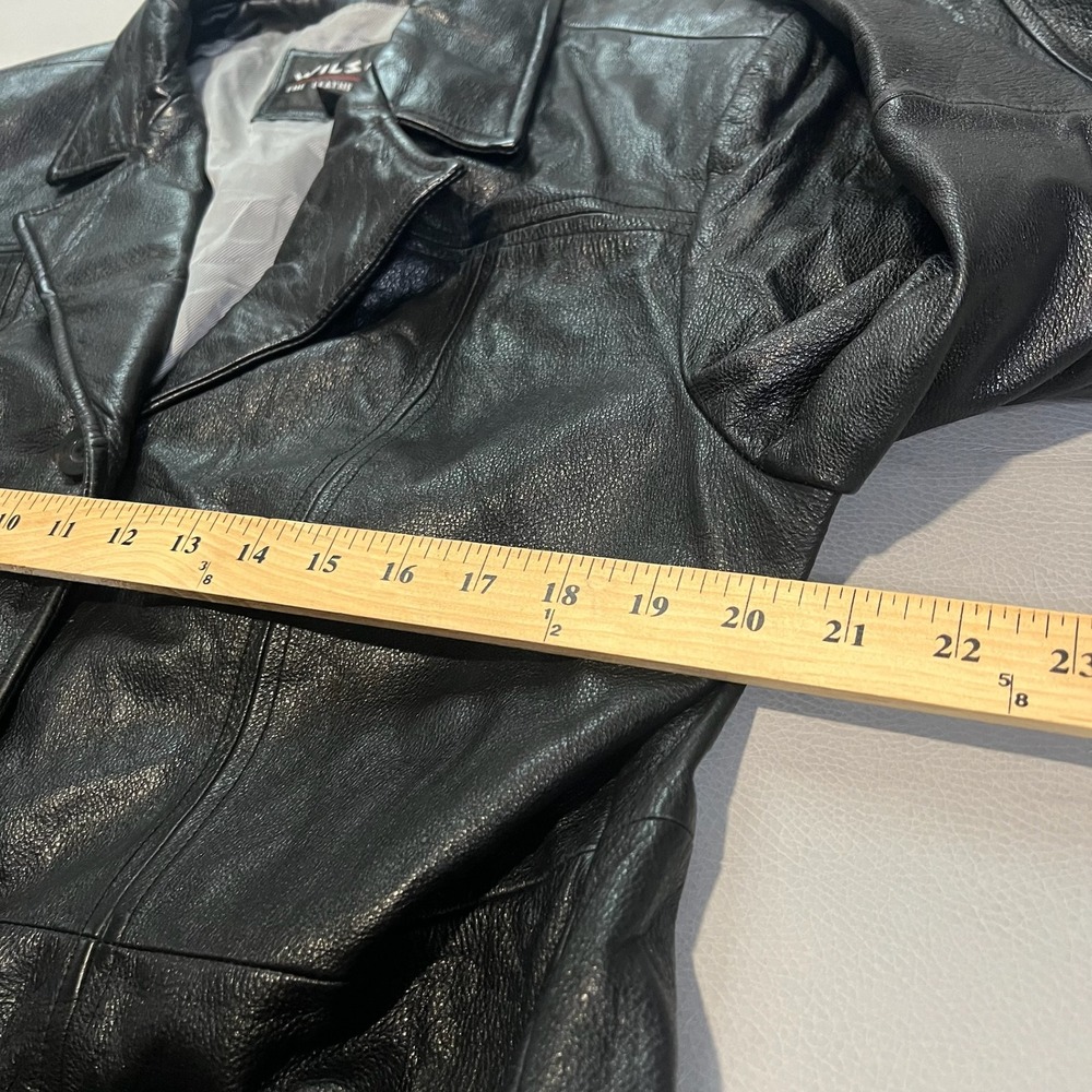 Wilson Leather Womens Black Leather Button Blazer Emo Grunge Y2K Skate Punk-XL - Picture 4 of 7